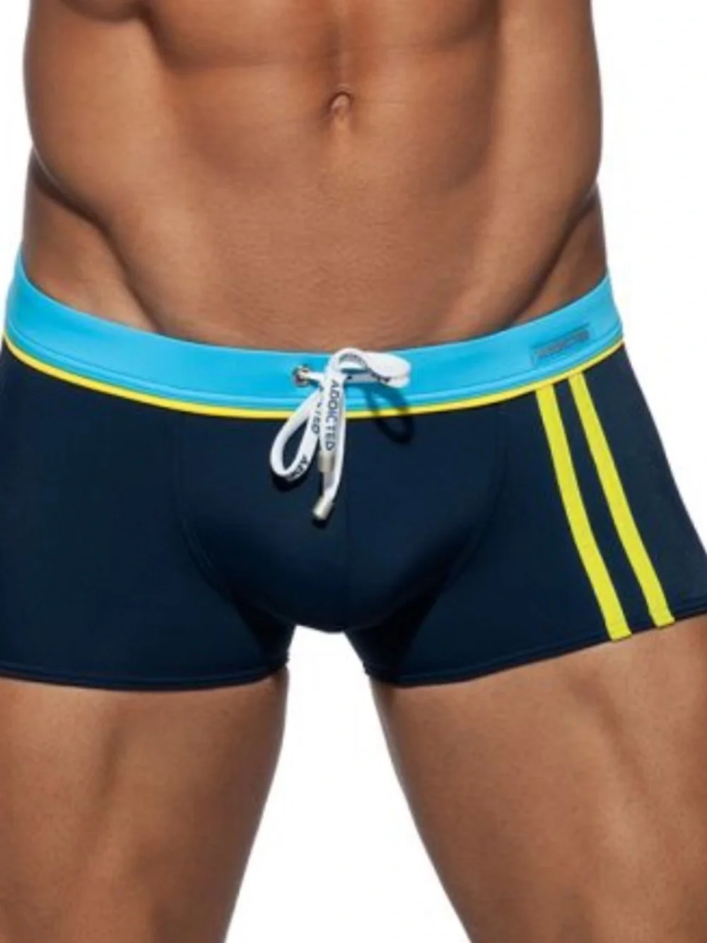 Addicted Men's Navy Blue Swim Trunks with Light Blue Waistband